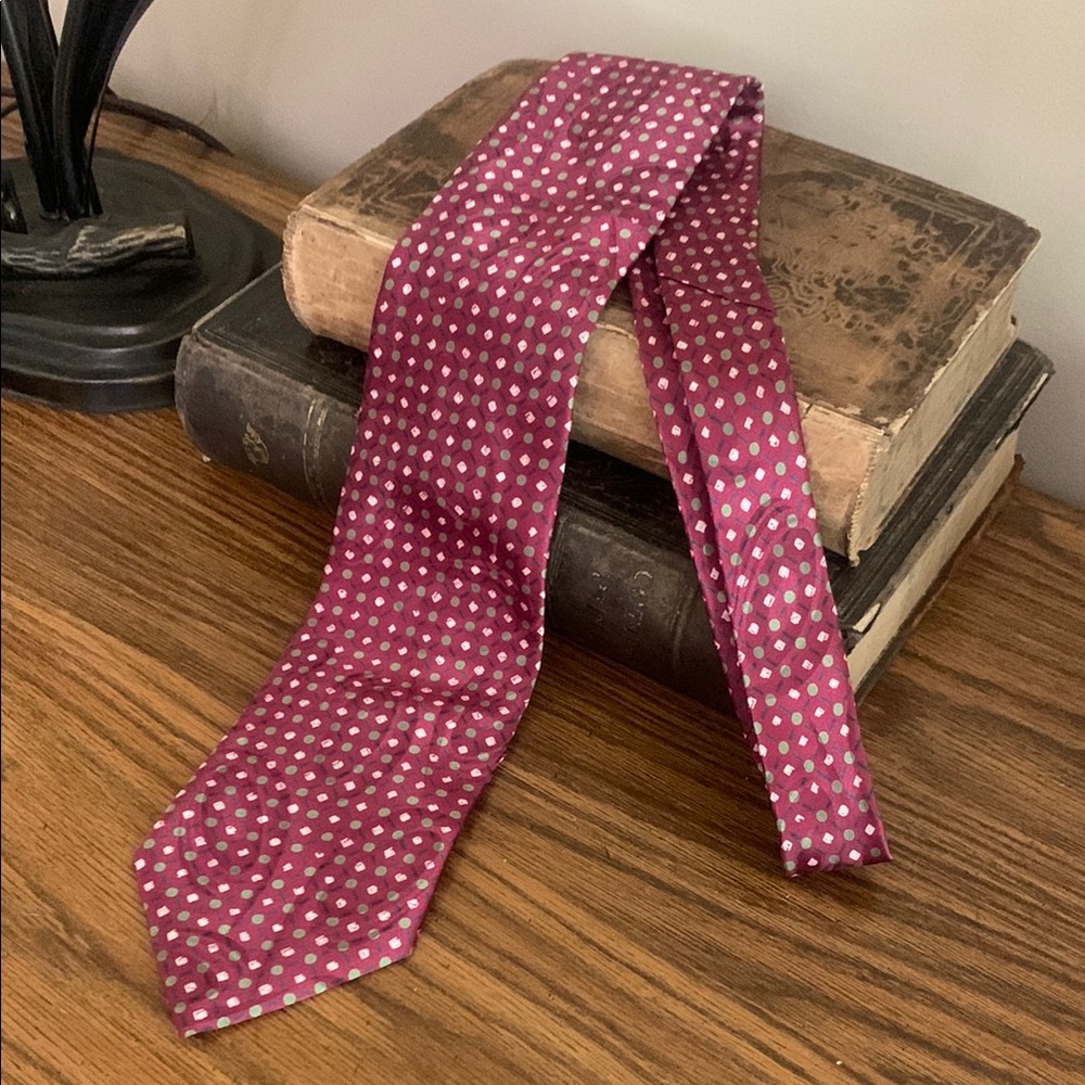- Dior  giftable Polka Dot Silk Tie - Pink raspberry, sage & cream